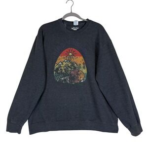 Sanrio Sweatshirt Mens XL Gray Fleece Gudetama Sunset Mountain Graphic Pullover